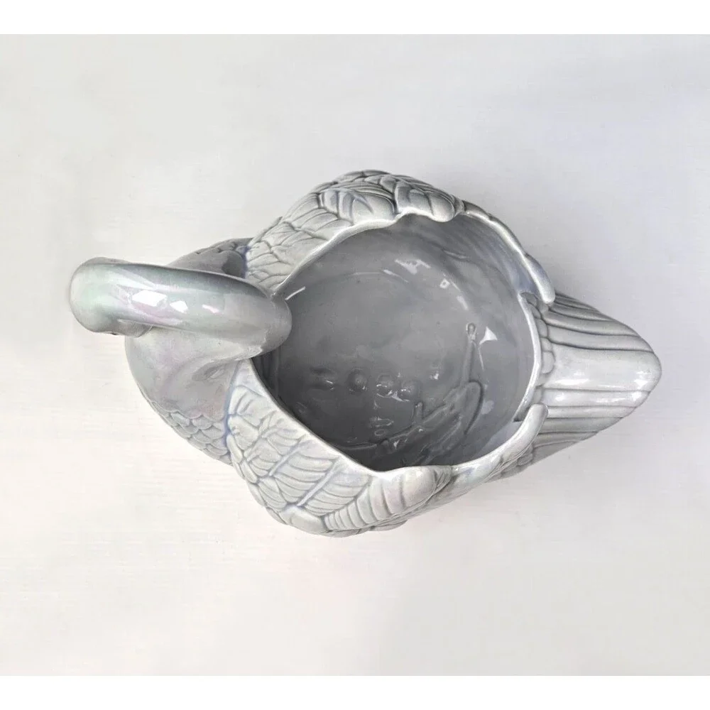 Vintage Holland Mold Swan Planter Pearlized Iridescent Luster Ceramic 11” 1974